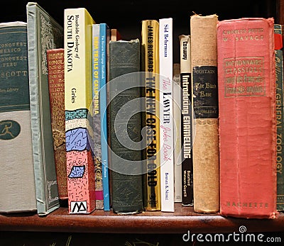 Close-up of a stack of books on a shelf Editorial Stock Photo