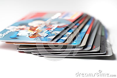 Close up of stack of credit cards,illustrative editorial Editorial Stock Photo