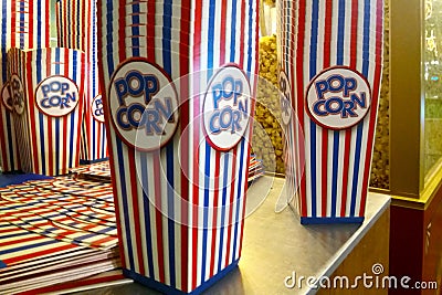 Stack empty popcorn boxes Stock Photo