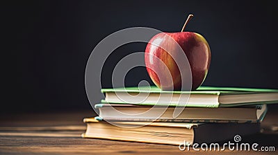 Close-Up of a Stack of Five School Books AI Generated Cartoon Illustration