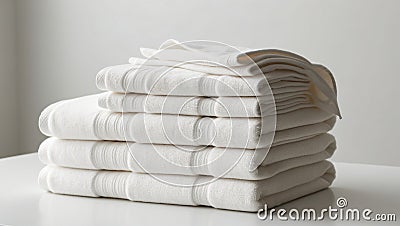 Close-up of a stack of folded towels on top of another stack of folded towels on top of another stack of folded towels Stock Photo