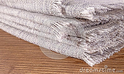 Close-up of a stack of gray linen kitchen napkins for household and dining use Stock Photo