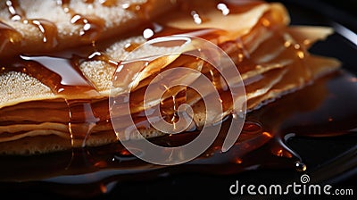 A close up of a stack of pancakes with syrup on top, AI Stock Photo