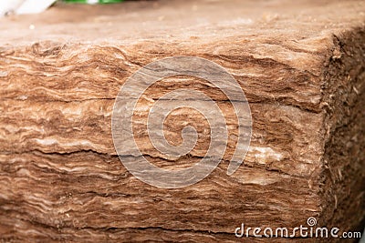 Close up of a stack of thermal insulation mineral boards or glass wool. Copy space Stock Photo
