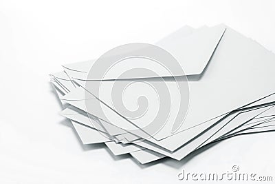 close up Stacking of envelopes and mail letter paper on white b Stock Photo