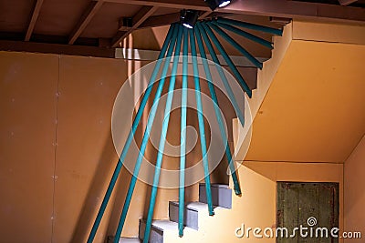 Close-up of stairs with columns in abstract style indoors Stock Photo