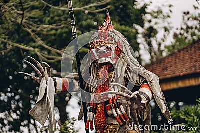 Close up of statue with barong colorful mask Stock Photo