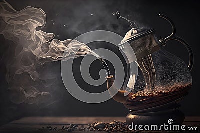 close-up of steamy coffee pouring from geyser carafe Stock Photo