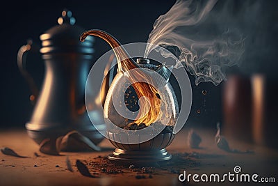 close-up of steamy coffee pouring from geyser carafe Stock Photo
