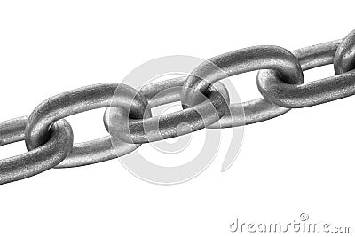 Close up of steel chain links isolated on white background. Stock Photo