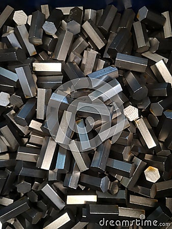 Close up steel hexagon used for various industries. raw material, texture background Stock Photo