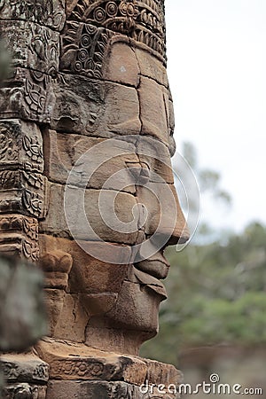 Face statue, Angkor Wat Temple, Siem Reap, Cambodia Stock Photo