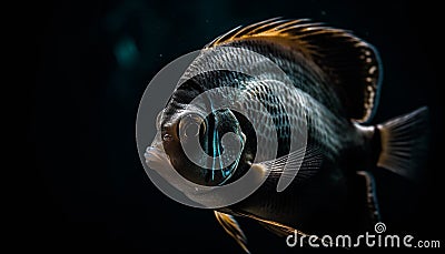 Close up of striped clown fish swimming in tropical reef generated by AI Stock Photo