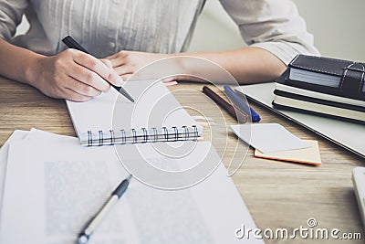 Close up of studying student hands writing in book during lecture education students college of university, Reading, Learning, te Stock Photo