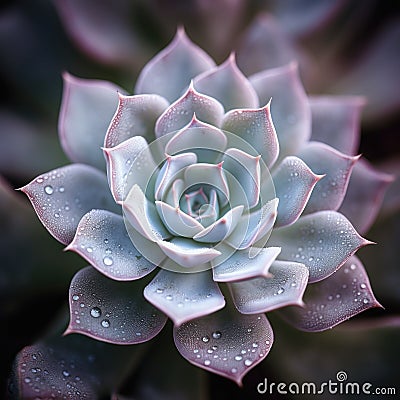 A close up of a succulent plant with water droplets, AI Stock Photo