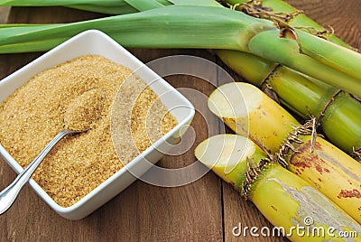 Close up Sugarcane and sugar Stock Photo