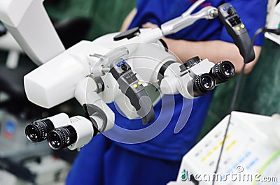 Surgical microscope in a modern neurosurgical clinic Stock Photo