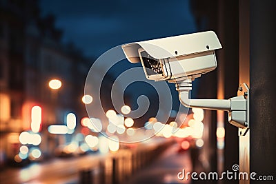 Close-Up of a Surveillance Camera Ensuring Urban Security and Monitoring. Copy space Stock Photo