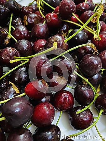 Close-up of sweet and sour organic cherries Stock Photo