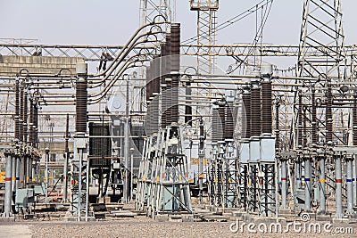 Close up of Switch yard of a thermal power plant Stock Photo