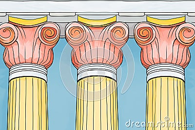 close-up of symmetrical corinthian columns, magazine style illustration Cartoon Illustration