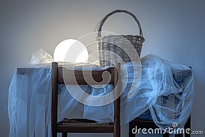 Close up of tablet with lamp and autumm forniture indoors Stock Photo