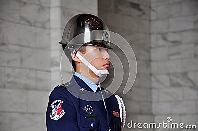 Close up of a Taiwanese honor guards in CKS Memorial Hall, Taipei Editorial Stock Photo