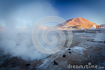 Close up of . Taken during the sunrise at Geysers of Tatio at Los Flamencos national reserve in Atacama desert (CHILE Stock Photo