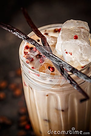 Tall glass iced coffee latte Stock Photo