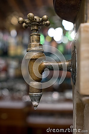Close up tap in the interior of the historic coffee shop, Cafe Mulassano, Turin Italy. Cafe is decorated in Art Nouveau style. Editorial Stock Photo