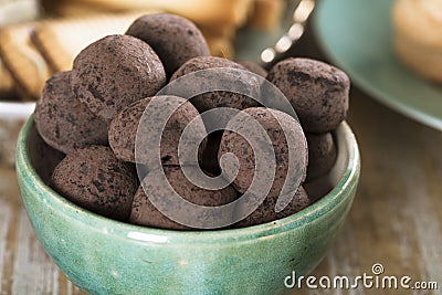 Close Up of Tempting Chocolate Truffles Stock Photo