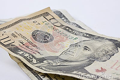 Close up of a ten dollars bills Stock Photo