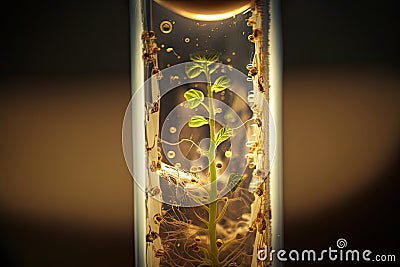 close-up of a test tube with the seeds germinating Stock Photo