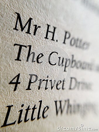 Close up of text in Harry Potter book Editorial Stock Photo