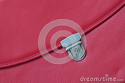 Close-up texture of briefcase, handbag from genuine leather with metal buckle or clasp lock. For background , backdrop Stock Photo