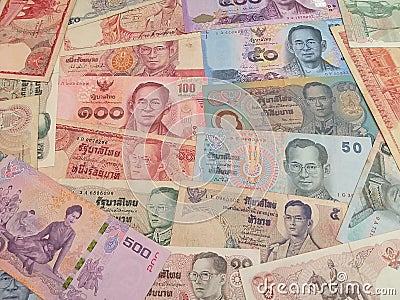 Close up of Thai banknote, Thai bath with the image of King Bhumibol Adulyadej. Stock Photo