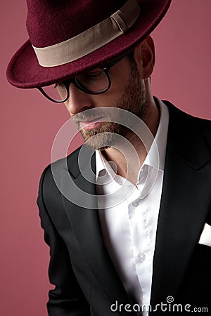 Close up of a thoughtful groom looking down Stock Photo