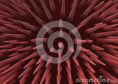Close up three dimensional illustration of a red sea urchin body Cartoon Illustration