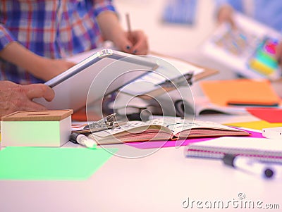 Close-up of three young creative designers working Stock Photo