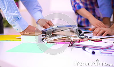 Close-up of three young creative designers working Stock Photo