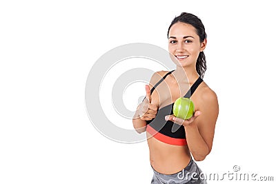 Close up of thumb up girl with an apple Stock Photo