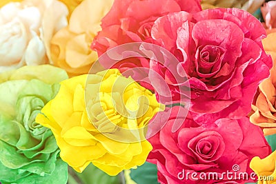 Close up to beautiful decoration artificial flower or faked flowers for sale at local market. Stock Photo