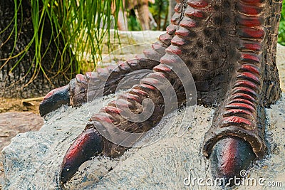 Close up to Colorful and patterns of dinosaur model surfaces Editorial Stock Photo