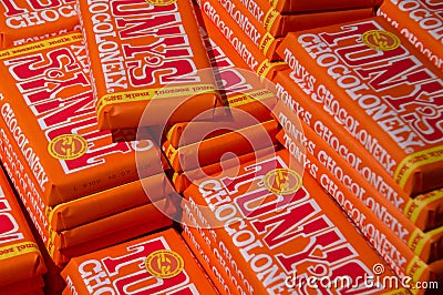Close Up Of Tony`s Chocolonely Chocolate At Amsterdam The Netherlands 2019 Editorial Stock Photo