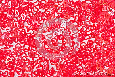 Close up top above view photo of background made of thousands small hearts in red color Stock Photo