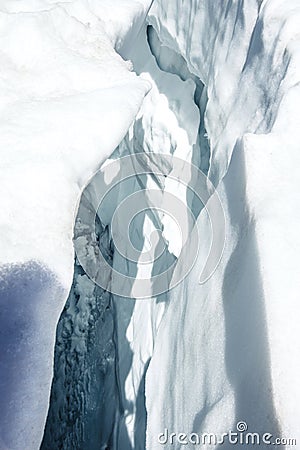 Close up top view of the crevasses in the glacier. Stock Photo