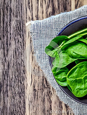 close up top view fresh spinach on table, healthy food concept Stock Photo