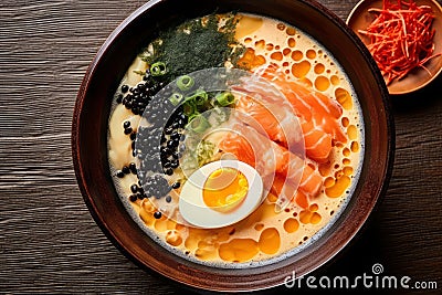 Close-up top view of ingredients Soup, Japanese food. AI Generated Stock Photo