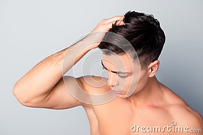 Close up top view photo of clean clear smooth, health fresh hair Stock Photo