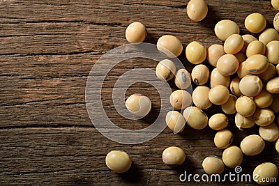 Soybean on old wood Stock Photo